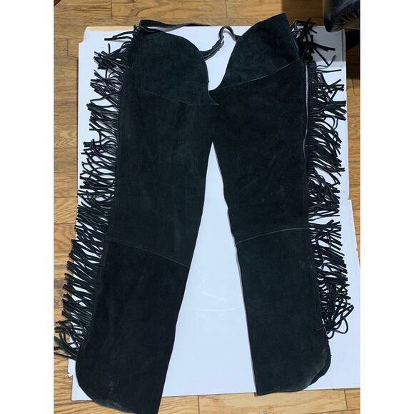 Equi-Grip HORSE Split Suede Leather Fringed PMS Show Chaps BLACK Size Adult L - Picture 1 of 15